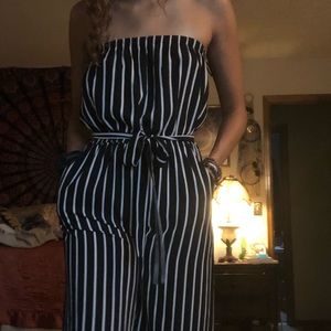 Black and white pinstriped jumpsuit